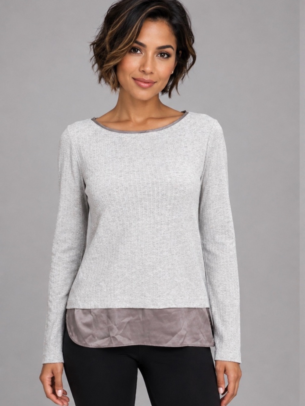 White House Black Market Gray Mixed-Media Lightweight Sweater Womens Size XXS